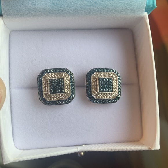 Natural genuine blue Diamond Accented Rhodium Over Brass earrings - Picture 4 of 9